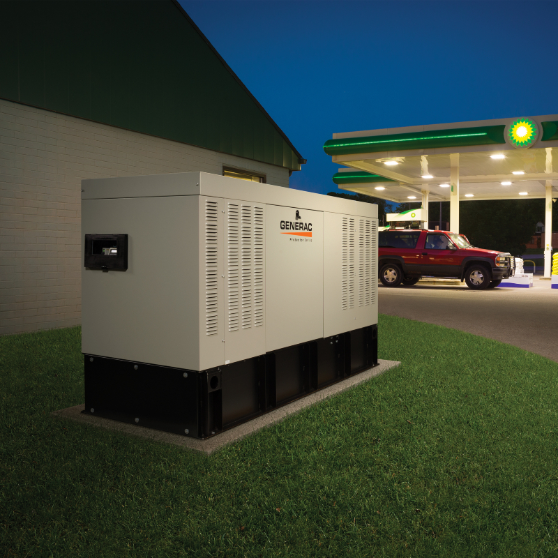 Generac commercial generator outside of gas station