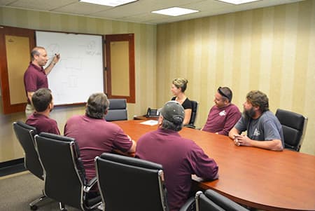 Executive room team meeting with whiteboard